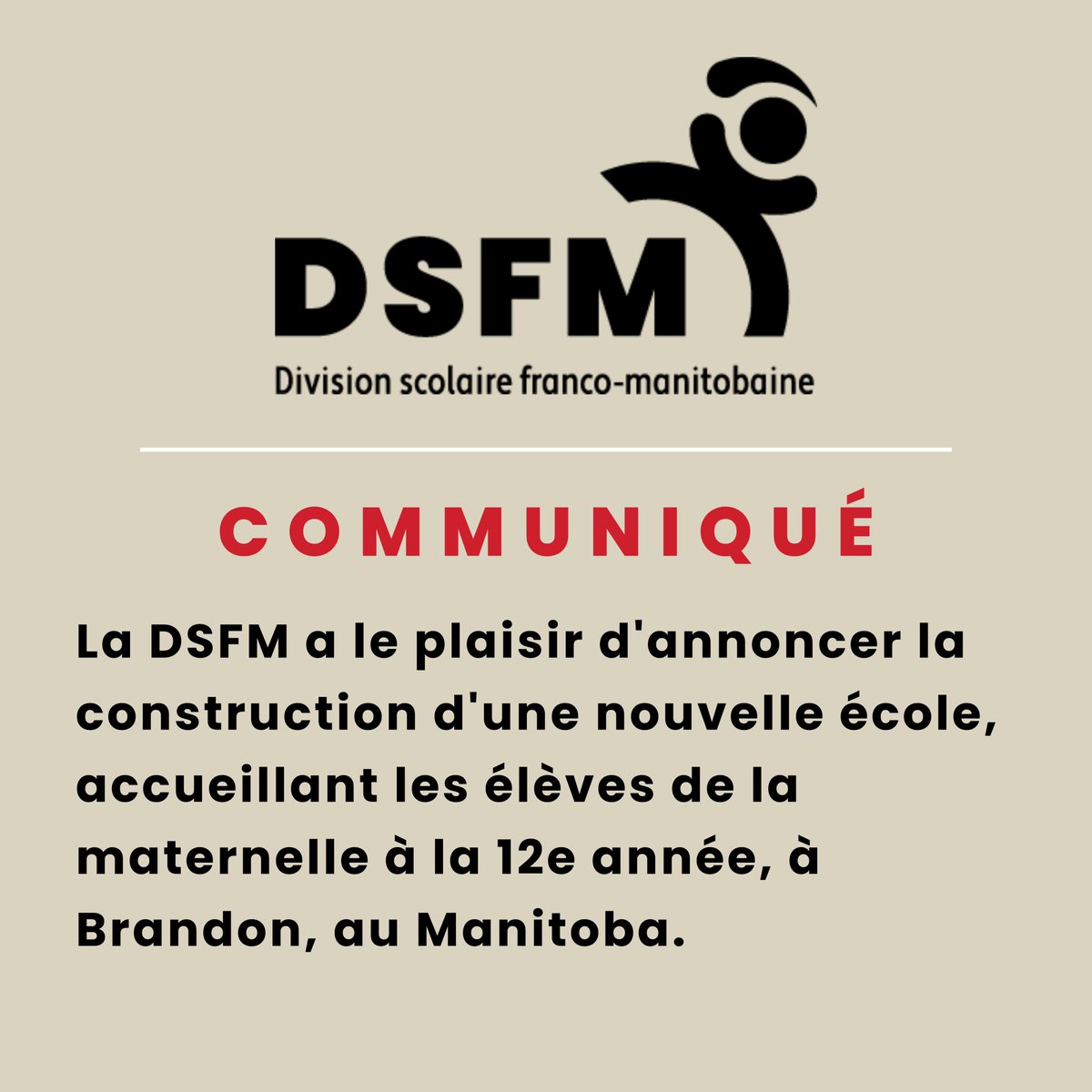 Bonne nouvelle pour la francophonie manitobaine!
La DSFM annonce une 26e école à Brandon, offrant un parcours éducatif en français de la maternelle à la 12e année. 🏫✨ Une avancée majeure pour la communauté !
Infos: DSFM.mb.ca
#ÉducationEnFrançais #DSFMecole