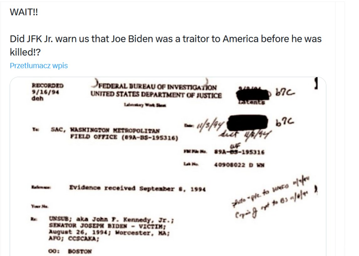 PAPFakeHunter's tweet image. 🇺🇸Czy w odtajnionych dokumentach dotyczących zabójstwa Kennedy'ego jest list jego syna do Joe Bidena?

❌ wprowadzanie w błąd

Werdykt: #FakeNews
Raport 👉  tinyurl.com/ycx76rdr

#FakeHunter #USA #Trump #JFK #jfkfiles #Biden