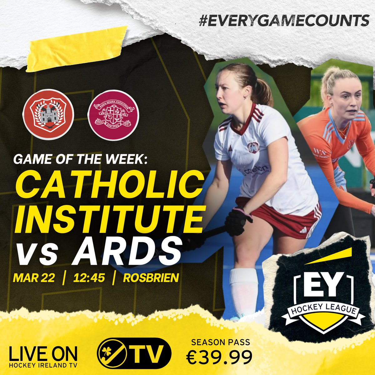 irishhockey's tweet photo. NO SECOND CHANCES ⚫ 🟡

A potentially season defining set of fixtures sets this weekend up to be one of the most exciting of the campaign so far.

This week's Game of the Week takes us to Rosbrien to watch Catholic Institute face Ards in a crucial tie for both sides. For the hosts a late surge up to table could be on the cards as they cast an eye forward to the EY Champions Trophy. For Ards, the fight for survival continues with just three points separating them and the teams above.

Grab your HITV Season Pass and enjoy a minimum of 30 games this season, live or on-demand for just €39.99, that's less than €1.50 per game! Tune in to the professionally produced stream with commentary by visiting the link in our bio!

#EYHockeyLeague #EYHL #EveryGameCounts