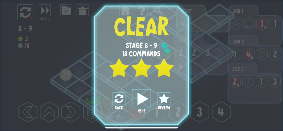 chika_kishida's tweet image. #DigitalPuppet (デジタルパペット) 8-9
ふと思いついた挙動を試してみる。整理したら1減らせるなぁ…なんて思いながら走らせたら★3。後でキチンと1減らしてのクリアもしておきました。

こういう事があるからプログラム系のアプリは面白い。