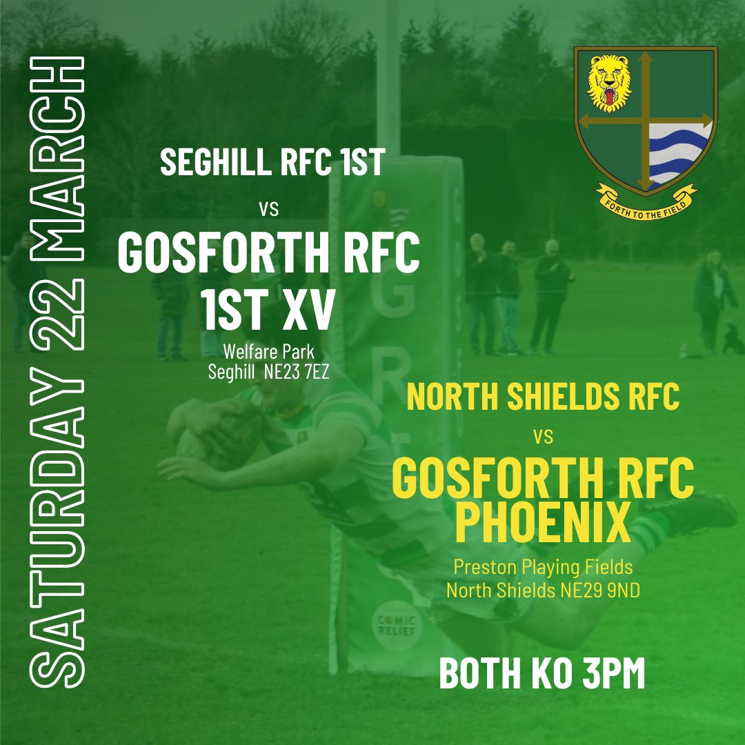 🏉🟢⚪️CHANGE OF VENUE⚪️🟢🏉 
Gosforth Phoenix v North Shields RFC 2nds (a)
Gosforth 1st XV v Seghill RFC (a)
Kick off for both teams is at 3pm. 

#gosforthrugbyfootballclub #gosforthrugbyclub #grfc #gosforthrugby #gosforthrfc #rugbytraining #seghillrfc #northtynesiderfc