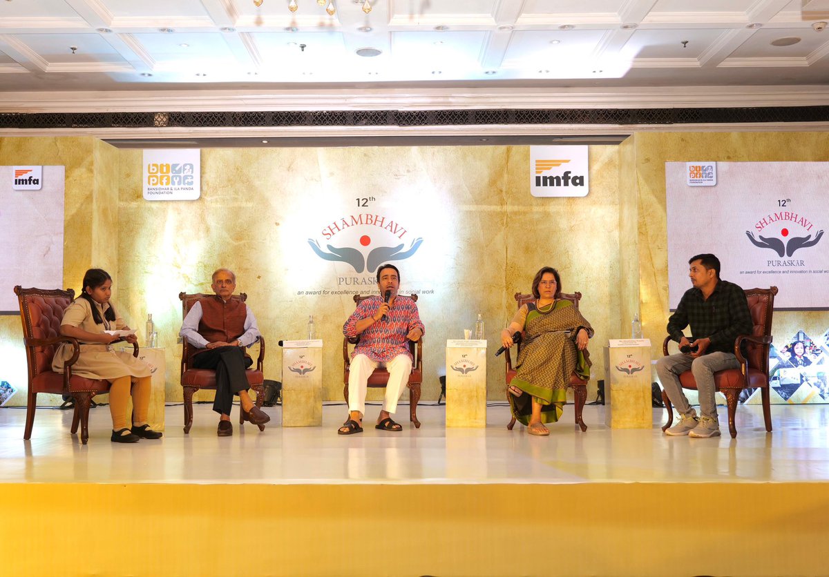 jayantrld's tweet photo. Appreciation for the profound social impact of the Shambhavi Puraskar. This event, organized by the Bansidhar & Ila Panda Foundation (BIPF), highlights the power of grassroots initiatives in driving positive change across the country. The fireside chat with Ms. Shafalika Panda, Padma Shri Dr. Ashok Kumar Mahapatra, young Pabitra, & Arpita further illuminated the vital role of these initiatives in building a stronger, more equitable society. My heartfelt congratulations to all the winners! #SocialImpact #ShambhaviPuraskar
