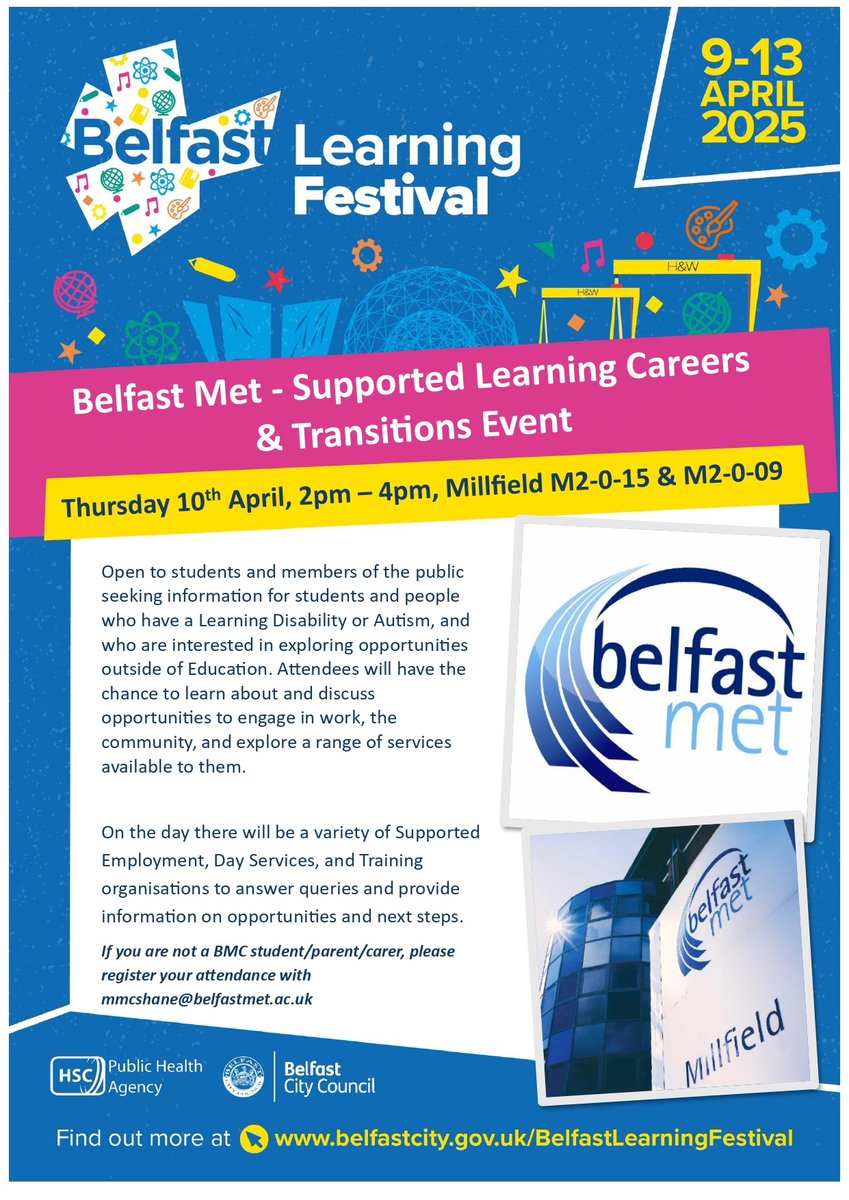 Delighted we at <a href="/bfastmet/">Belfast Met</a>  are collaborating with <a href="/BelfastLearning/">Belfast Learning City</a> to provide support and knowledge on the opportunities of transition beyond our Supported Learning department, and to those in the community outside of our student circle with Learning Disability or Autism.