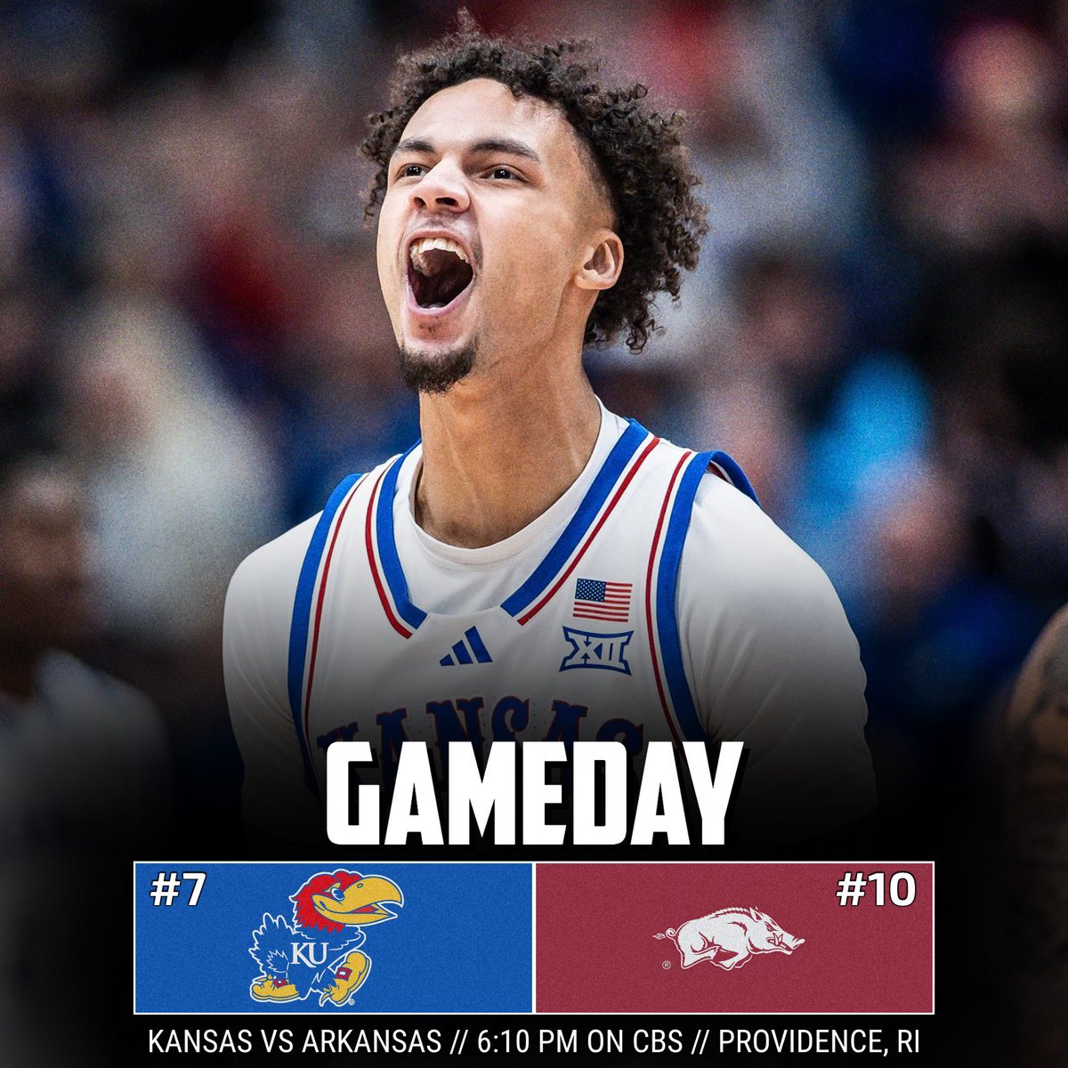 NCAA TOURNAMENT GAMEDAY! 🔴🔵
7 Seed KU (21-12) vs 10 Seed Arkansas (20-13)