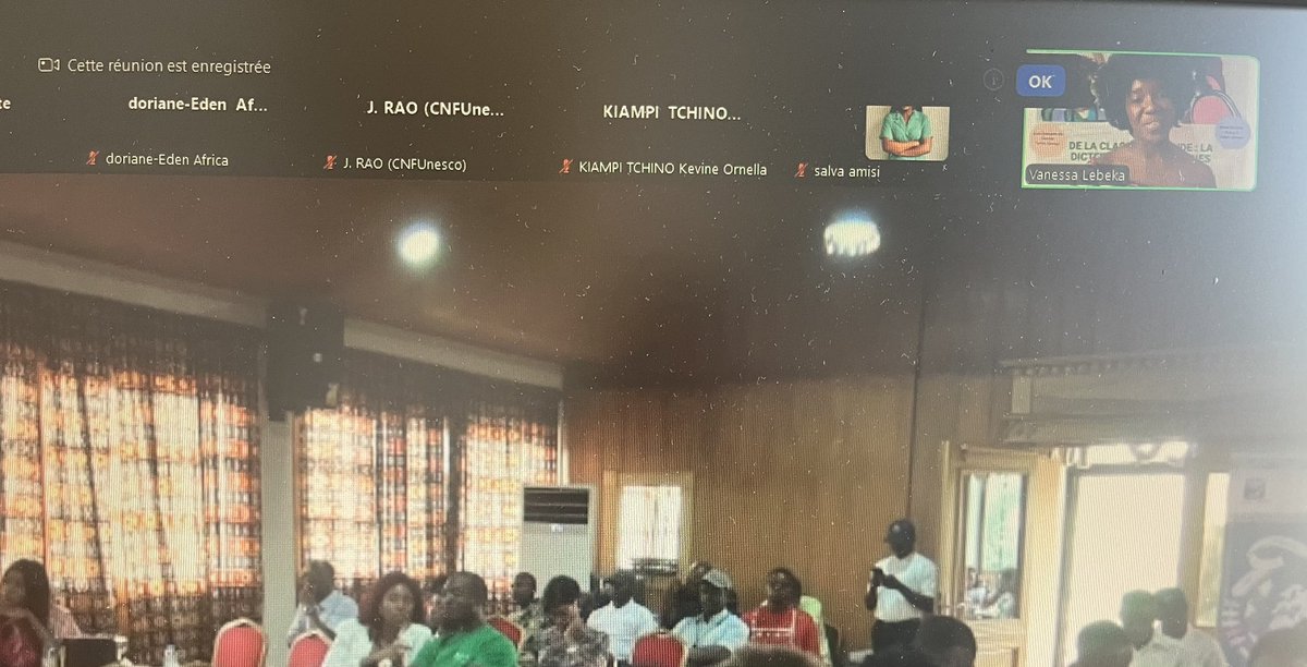 Dans les partages d’expériences multiples, Vanessa Lébéka, JAF, explique son projet JAF qui l’a conduite à organiser hier avec succès une dictée francophone avec la Géorgie, l’Allemagne, le Kenya , le Sénégal….