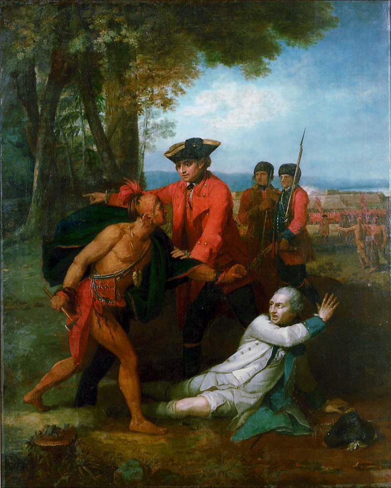 William Johnson saving French Commander Baron Dieskau at Battle of Lake George (Sept 8, 1755), during French &amp; Indian War, 1755.

The British, comprised of American provincials &amp; Mohawk Indians, were victors. Britain took control of Hudson River Valley.

amzn.to/4hsym9J