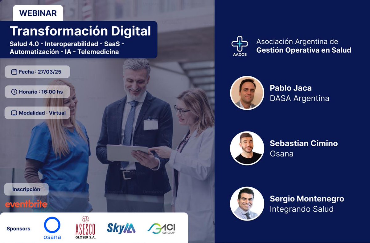 AgustinBAires's tweet photo. No te pierdas este Webinar #saluddigital #healthcare #Innovación https://t.co/pG5XMtlqHq