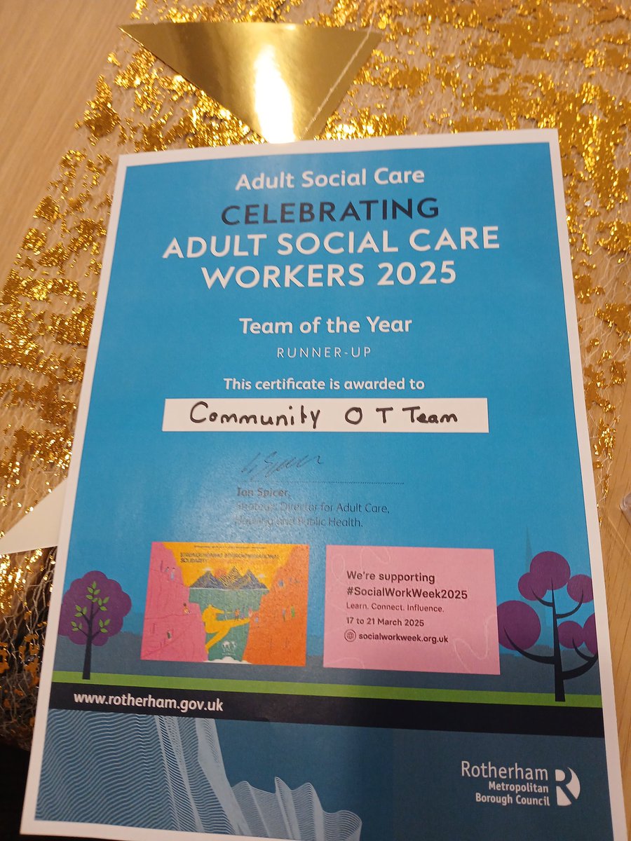 Great afternoon celebrating social work week with an awards ceremony. The community OT team were runner up for team of the year. Well done everyone. Proud POT!