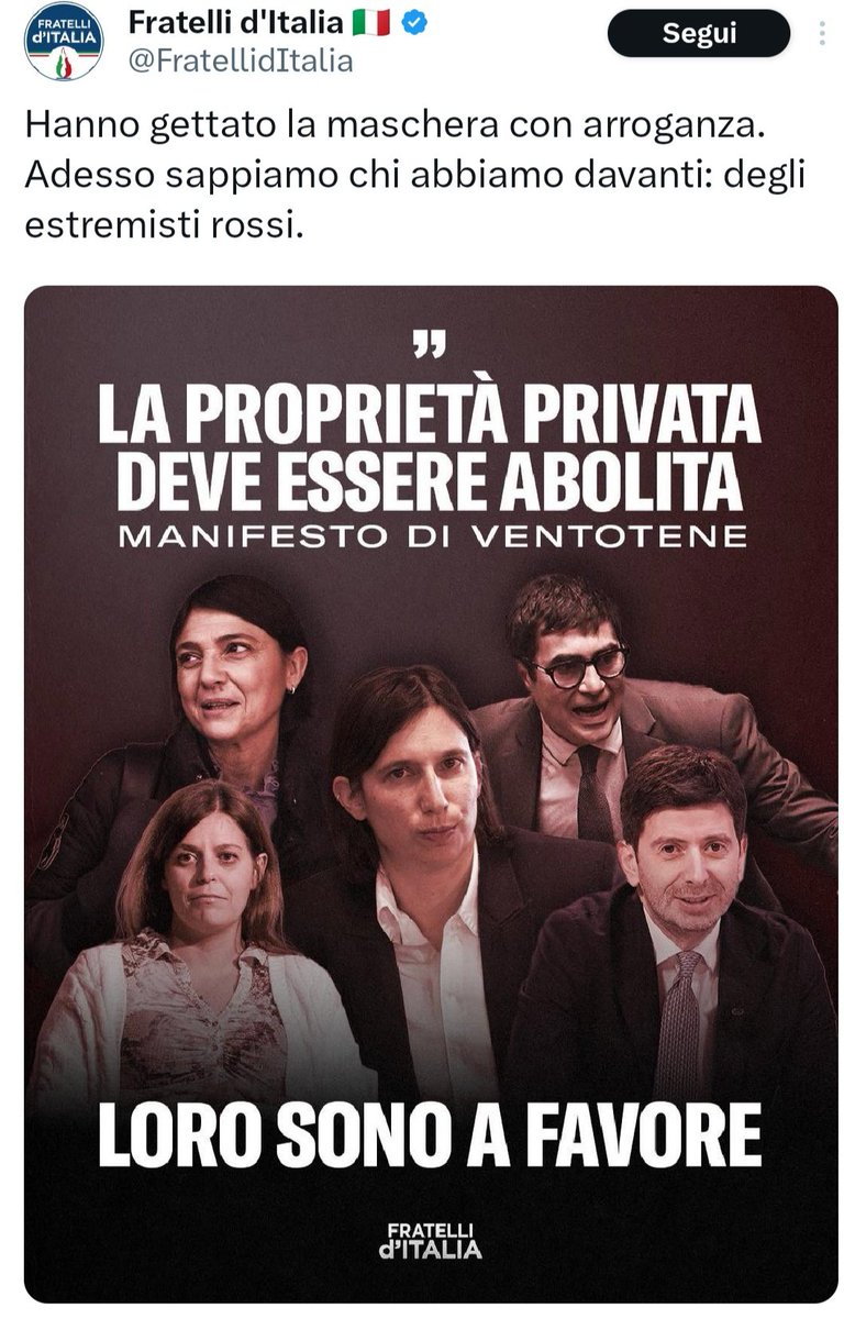 I cosplayers scarsi della Repubblica di Salò trovano inaccettabile un testo elaborato da gente che era stata mandata al confino dal fascismo! Incredibile!

In ogni caso direi che fortunatamente l'Unione Europea ha rigettato le cazzate e tenuto lo spirito del #manifestodiventotene