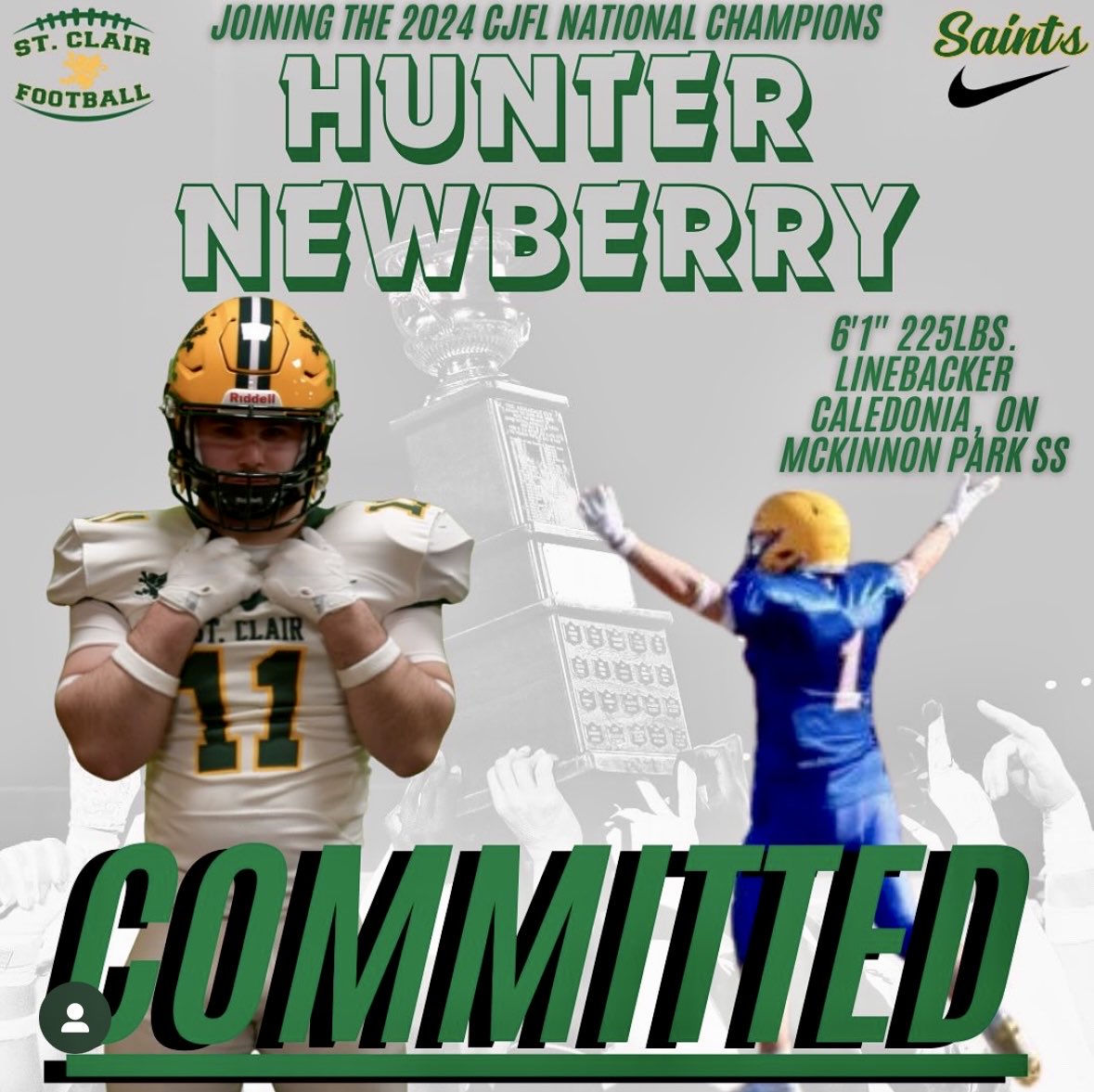 MChance519's tweet image. Another physical presence has been added to the force unit at St Clair College. National Championships are won with Defence and the reigning and defending title holders are continuing to add weapons to that talented group. Welcome to Saints Nation Hunter Newberry!  Let’s go!