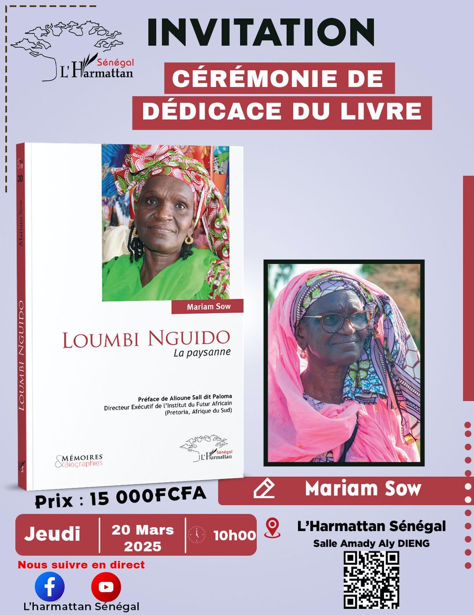 Cérémonie de lancement de l'ouvrage de Mariam Sow "Loumbi Nguido, La paysane", ce jeudi aux éditions L'Harmattan. Le livre retrace le parcours atypique et détonnant d'une paysanne qui a consacré sa vie au développement dans toutes ses facettes...