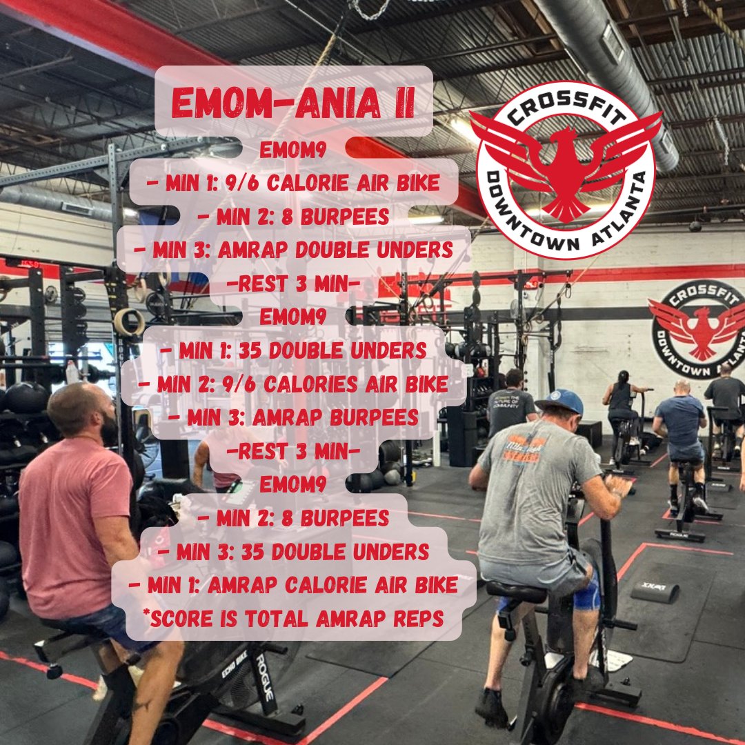 cfdowntownatl's tweet photo. 250320 "EMOM-ANIA II" #emom #airbike #doubleunder #burpee #cfda #liftheavy #runfast #havefun #bewell #cabbagetown #crossfitwod #committedtocrossfit #crossfit #WOD #CFWOD #workout https://t.co/7tGBj4nUHZ