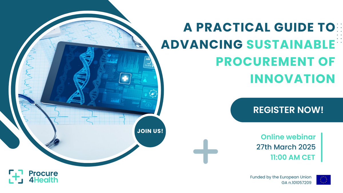 🚨 Webinar Insight #8: A Practical Guide to Advancing Sustainable Procurement of Innovation🚨

Learn how procurement can drive real impact in healthcare through sustainability &amp; innovation. 

📅 Date: 27th March 2025
⏰ Time: 11:00-12:00
🔗 Sign-up: bit.ly/41XUJ0L