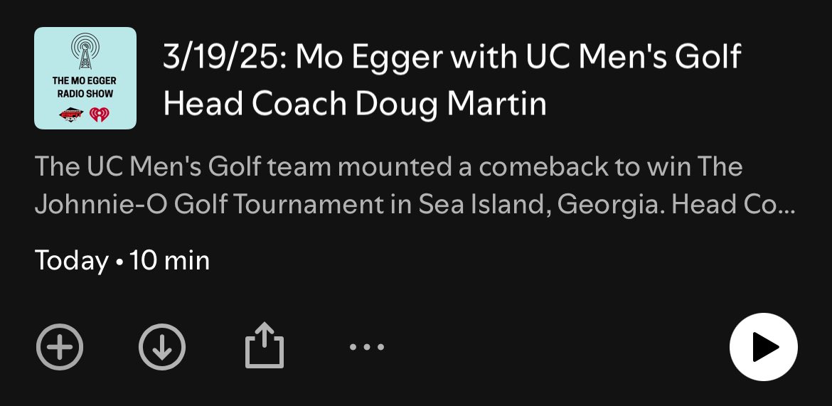 GoBearcatsMGOLF's tweet photo. ICYMI: Coach Martin’s interview yesterday is available on Spotify, Apple and more!

🔍 Mo Egger Podcast https://t.co/cCXC86gdcF