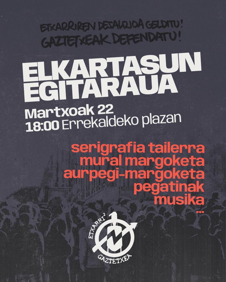 Larunbateko egitaraurako prest? 18:00etatik aurrera Errekaldeko plazan!