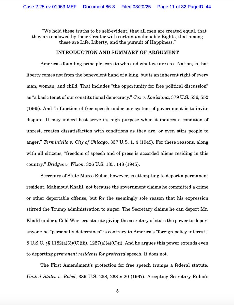 TheFIREorg's tweet photo. BREAKING: Joined by a coalition of civil liberties groups, FIRE filed a friend of the court brief today rebuking the U.S. government for detaining Mahmoud Khalil for his free speech.

Jailing people for their political expression betrays America’s commitment to free speech. https://t.co/bEBgXTfUKV