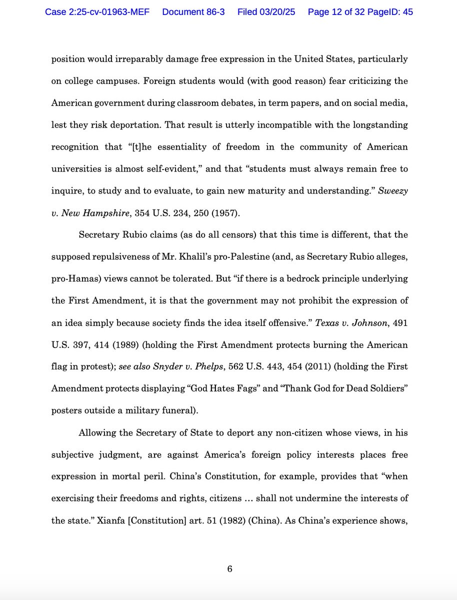 TheFIREorg's tweet photo. BREAKING: Joined by a coalition of civil liberties groups, FIRE filed a friend of the court brief today rebuking the U.S. government for detaining Mahmoud Khalil for his free speech.

Jailing people for their political expression betrays America’s commitment to free speech. https://t.co/bEBgXTfUKV
