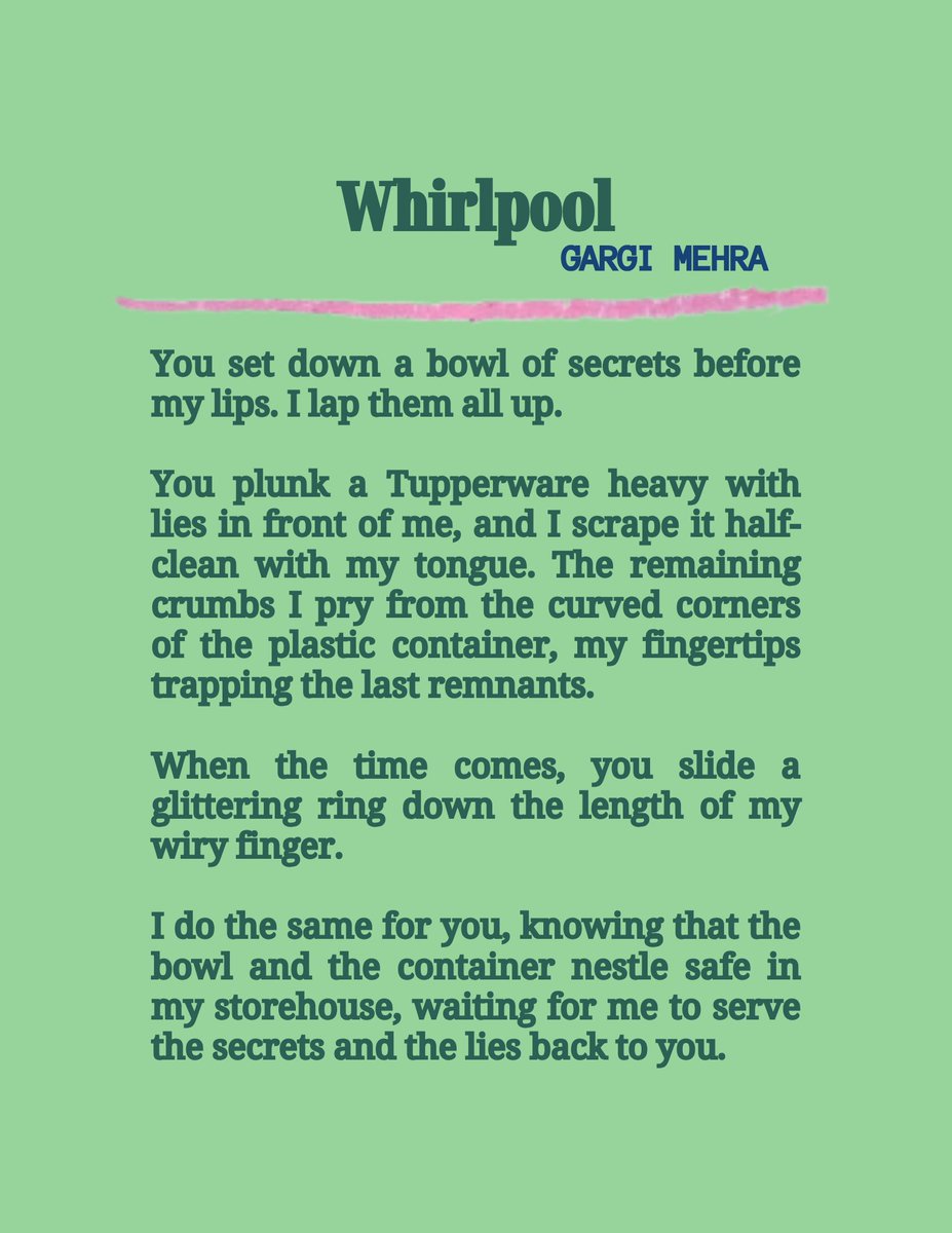 fussub mag | SUBS OPEN (@fussubmag) on Twitter photo today's short satiates our becoming affinity for Tupperware and kitchen appliances—metaphorical, introspective, & just plain beautiful: "Whirlpool" by <a href="/gargimehra/">Gargi Mehra</a> 🌀🫙💍
#Twitterature today's short satiates our becoming affinity for Tupperware and kitchen appliances—metaphorical, introspective, & just plain beautiful: "Whirlpool" by <a href="/gargimehra/">Gargi Mehra</a> 🌀🫙💍
#Twitterature