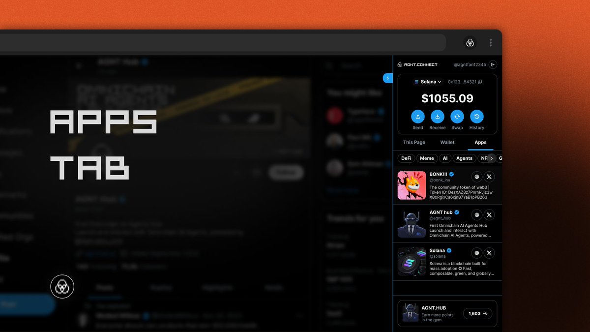 agnt_hub's tweet photo. Finding legit dApps shouldn’t feel like hunting for alpha.

AGNT Connect’s App Center puts verified dApps at your fingertips - official X accounts, real websites, no shady links, no fake domains.

All categorized: DeFi, NFT, Infra, Agents & more.

Search, launch, stay safe - straight from X. One click, no second-guessing.

Download AGNT Connect & check it out: https://t.co/5r9l6jScnc