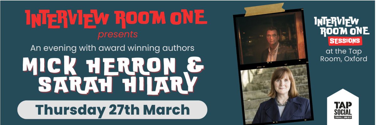 InterviewRoomOne (@interviewroom1) on Twitter photo One week today! Join us Thursday 27th March for Mick Herron & <a href="/sarah_hilary/">Sarah Hilary</a> in #crimefiction conversation at <a href="/tapsocialbrew/">Tap Social Movement</a> in #oxford, <a href="/Dauntbooks/">Daunt Books</a> will have advance copies of Sharp Glass PB! Tickets only £5 (+ booking fee). interviewroomone.com/event/an-eveni… One week today! Join us Thursday 27th March for Mick Herron & <a href="/sarah_hilary/">Sarah Hilary</a> in #crimefiction conversation at <a href="/tapsocialbrew/">Tap Social Movement</a> in #oxford, <a href="/Dauntbooks/">Daunt Books</a> will have advance copies of Sharp Glass PB! Tickets only £5 (+ booking fee). interviewroomone.com/event/an-eveni…