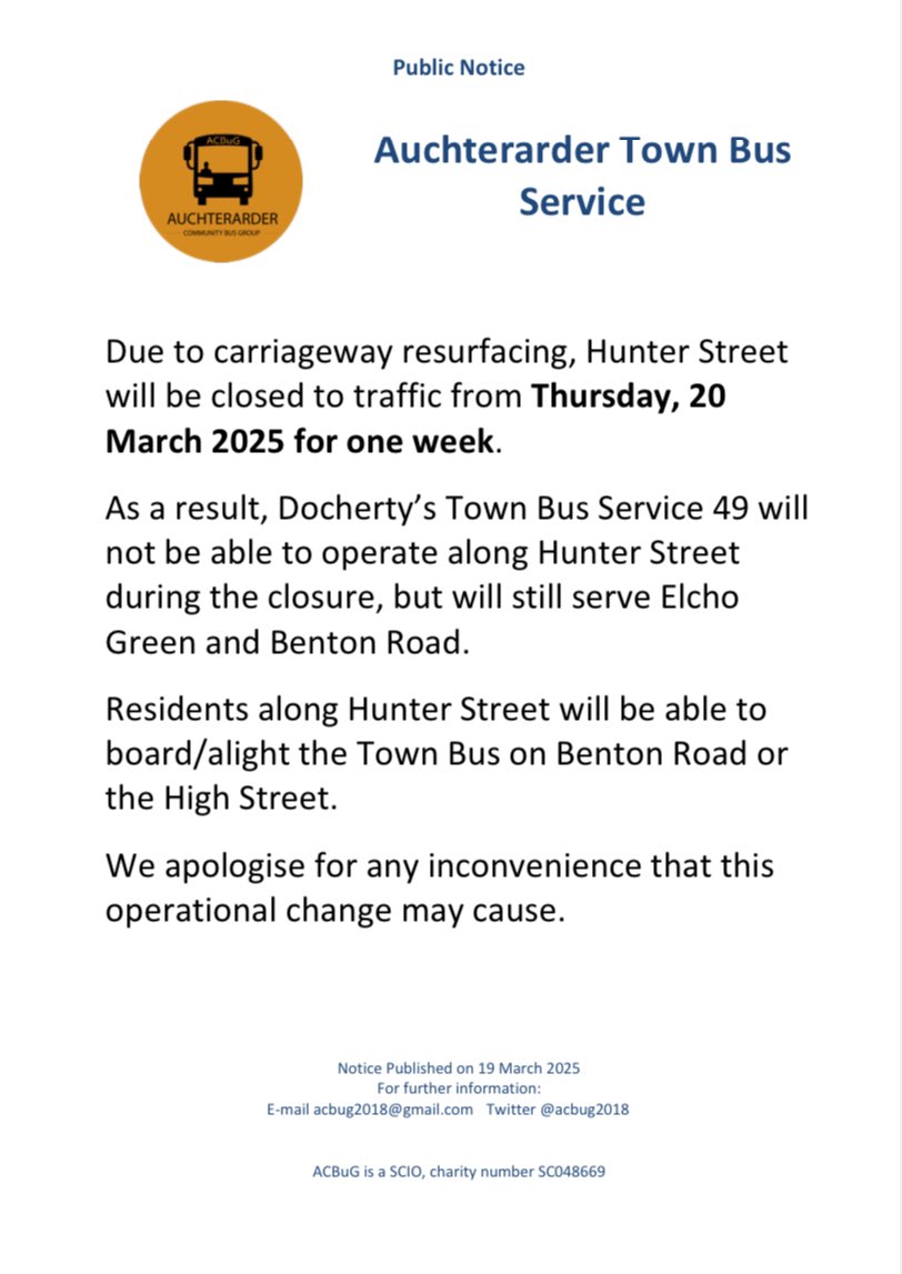 acbug2018's tweet photo. A road closure impacts on the Town Bus 🚌 … https://t.co/aDfK9Py8MW
