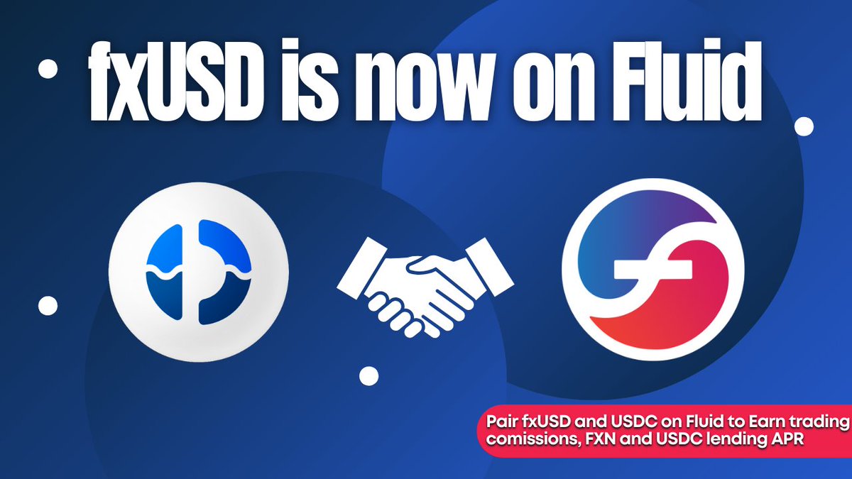 protocol_fx's tweet photo. f(x)  Protocol 🤝  @0xfluid 🌊
​
We are thrilled to let you know that a new $fxUSD LP is now live on Fluid, USDC-fxUSD.
​
Looking for triple rewards? Fret not! The pool will distribute 
✅ $FXN 
✅ $USDC 
✅ Trading fees
​
DEX integration is the first step, lending & borrowing will follow soon 🔥
​
Deposit here 👇 
https://t.co/NTN38slWGI