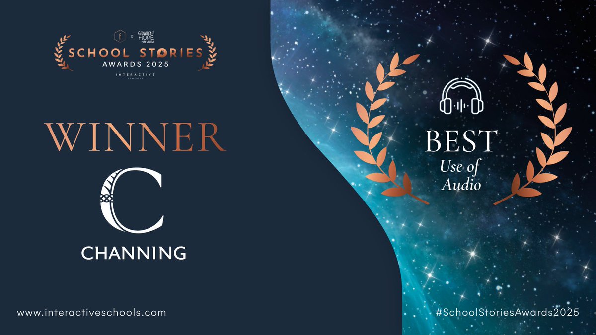 SchoolStoriesTV's tweet photo. #SchoolStoriesAwards25 - Winner Announcement 🎧✨ Best Use Of Audio

@ChanningSchool - with their Chatting with Channing podcast! 

All winners ➡️ /schoolbyt.es/2025winners

#InspiringSchools https://t.co/rZ1cT5ZDFE
