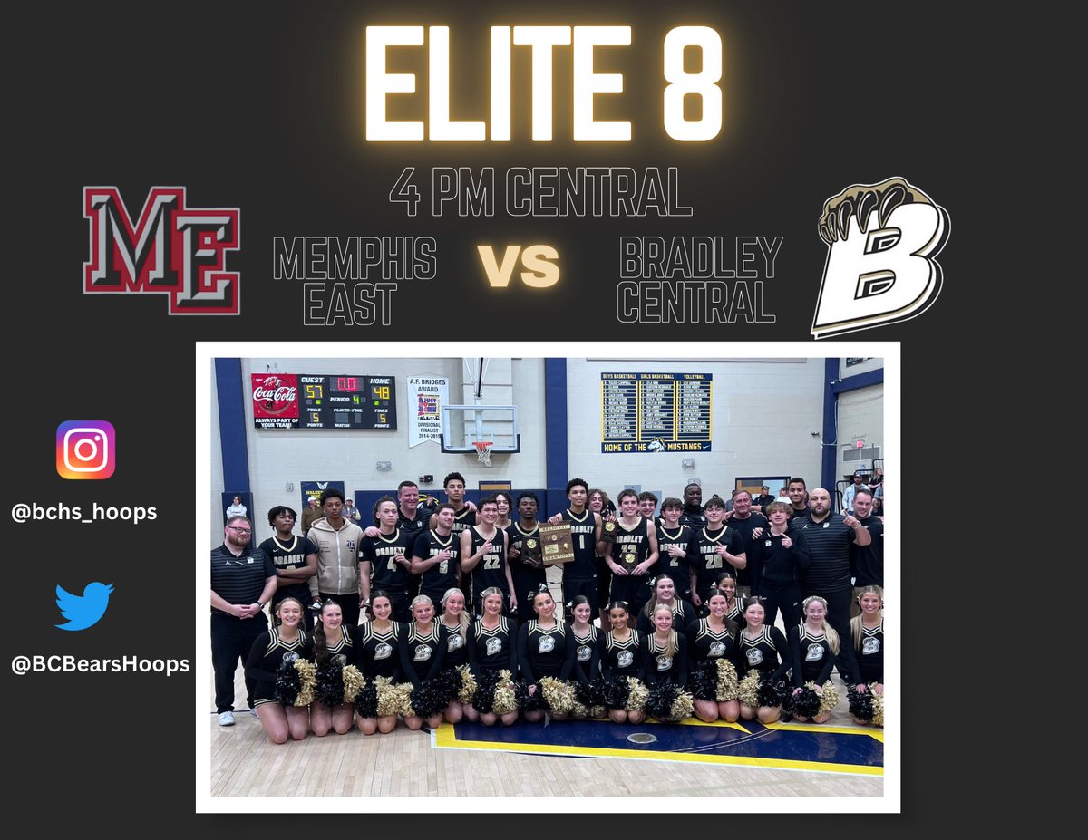 Game Day 🐻 
Elite 8 
Vs Memphis East 
⏰ 4 pm Central / 5 pm Eastern 
📻 Alive 96.9
📻 Mix 104.1 WCLE
📺 NFHS subscription