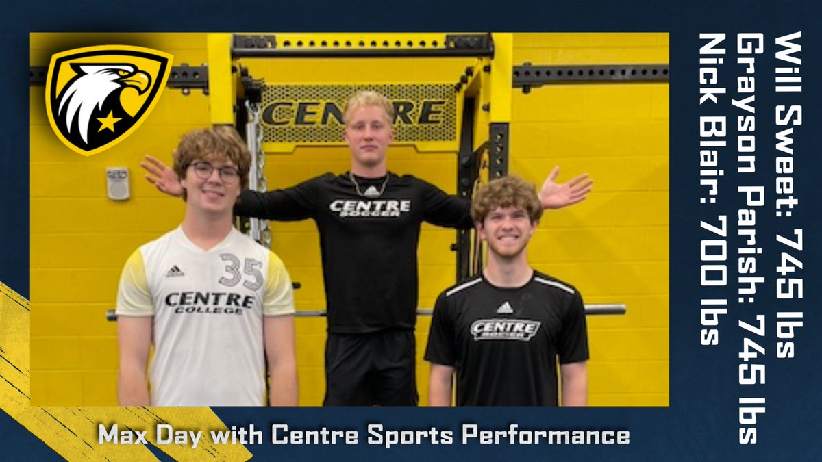 CentreCollegeSoccer (@centresoccer) on Twitter photo 🔥 Max Day 🔥 w/ <a href="/CentreSportPerf/">Centre Sport Performance</a> #CentreSoccer put in the work & the results speak for themselves! 💪💯
🏋️ Will Sweet – 745 lbs
🏋️ Grayson Parish – 745 lbs
🏋️ Nick Blair – 740 lbs
The future is STRONG. On to the next level! 📈⚽ #GoColonels #StrengthAndConditioning 🔥 Max Day 🔥 w/ <a href="/CentreSportPerf/">Centre Sport Performance</a> #CentreSoccer put in the work & the results speak for themselves! 💪💯
🏋️ Will Sweet – 745 lbs
🏋️ Grayson Parish – 745 lbs
🏋️ Nick Blair – 740 lbs
The future is STRONG. On to the next level! 📈⚽ #GoColonels #StrengthAndConditioning