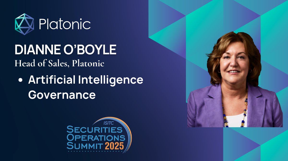 Platonic is excited to have our Head of Sales, <a href="/DianneOBoyle/">@DiOBoyle</a>,  speaking at the <a href="/ISITC/">ISITC</a> Securities Operation Summit!

Dianne will be on a panel discussing Artificial Intelligence Governance. Mark your calendars and join us for her presentation on Monday, March 31, from 1:55pm -