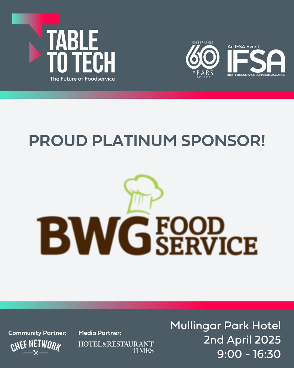 catexexhibition's tweet image. IFSA is delighted to have @BWGFoodservice as their Platinum Sponsor for the Table to Tech IFSA Conference 2025!

🔗 Click the link in our bio to purchase your ticket.

#FutureOfFoodservice #IFSAConference #TableToTech #BWGFoodservice