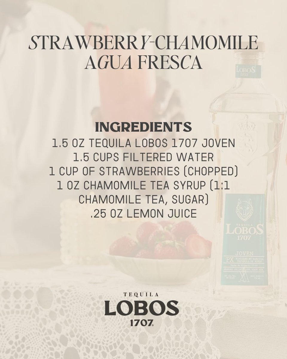 Spring calls for cocktails as fresh as the season. Shake up a Strawberry Chamomile Agua Fresca with Lobos 1707 - bright, smooth, and always with no additives.