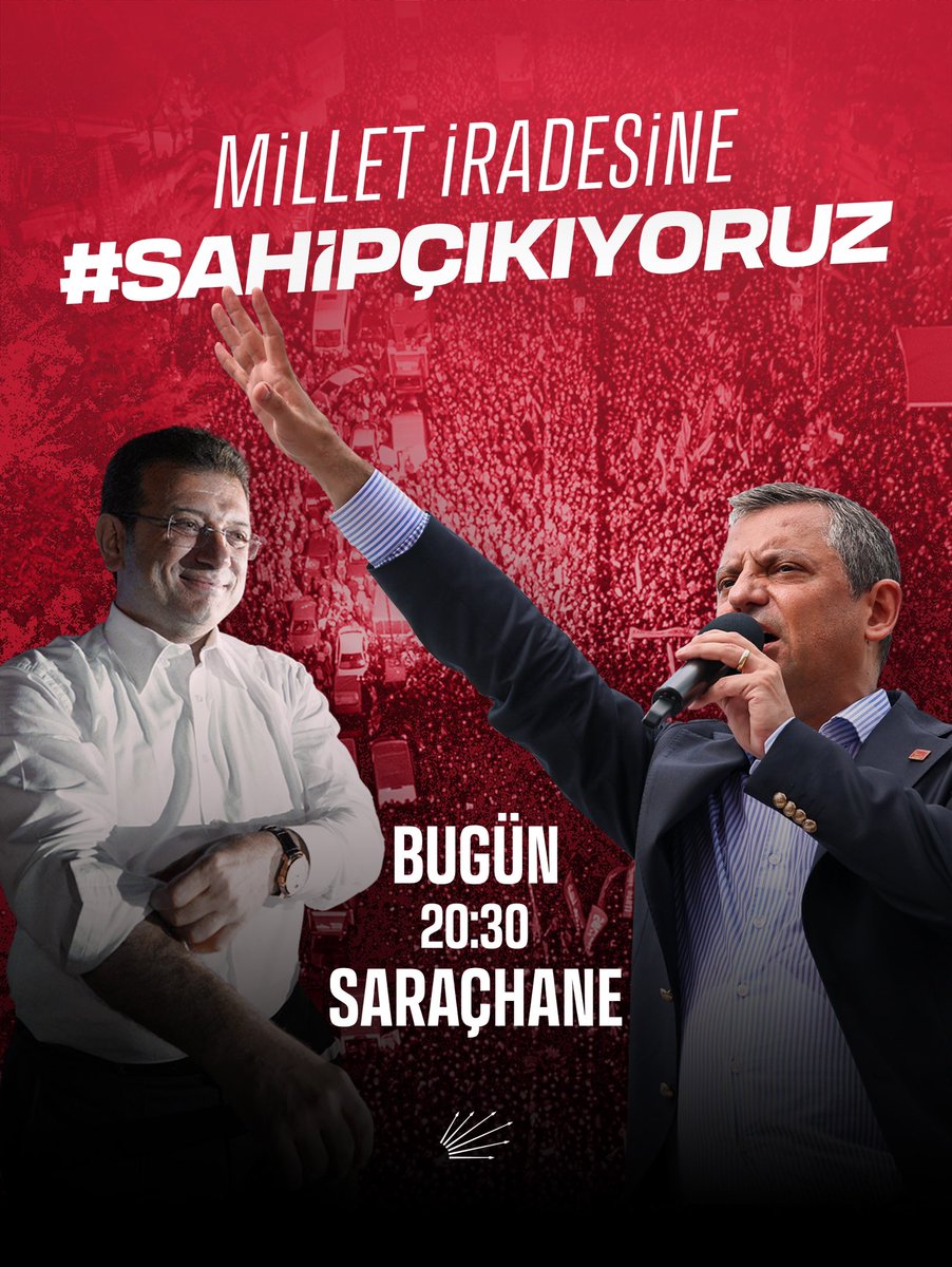 herkesicinCHP's tweet photo. Ekrem Başkan gözaltındayken bize uyku yok, bize durmak yok! Onun emaneti Saraçhane’dir. Buradan ayrılmıyor, burayı terk etmiyoruz! #İmamoğluMilleteEmanet

🗓️ Bugün 
⏰ 20.30
📍Saraçhane https://t.co/Szt0wVytO3