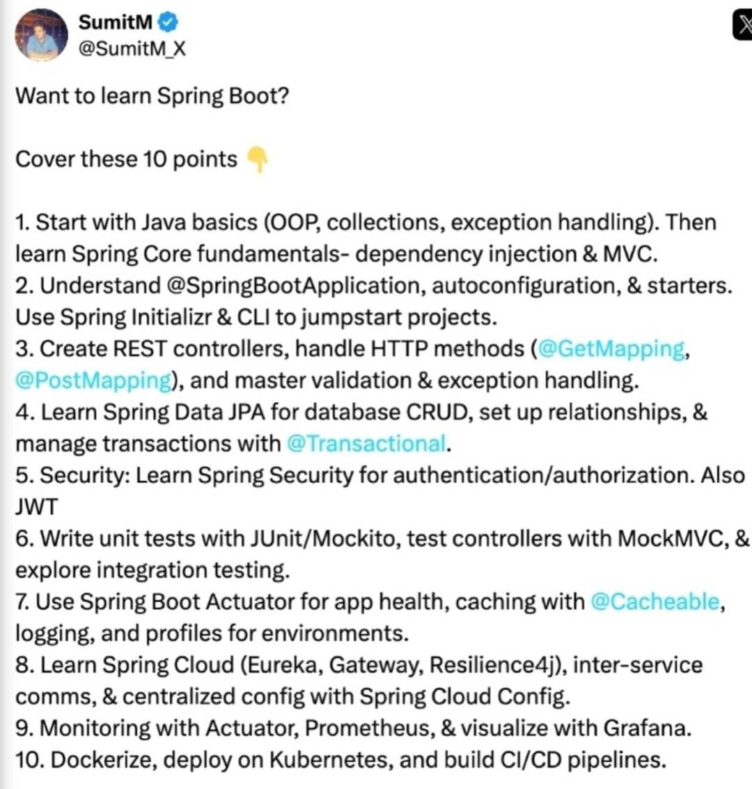 SumitM_X's tweet image. Learn Java  --&amp;gt; Learn Springboot