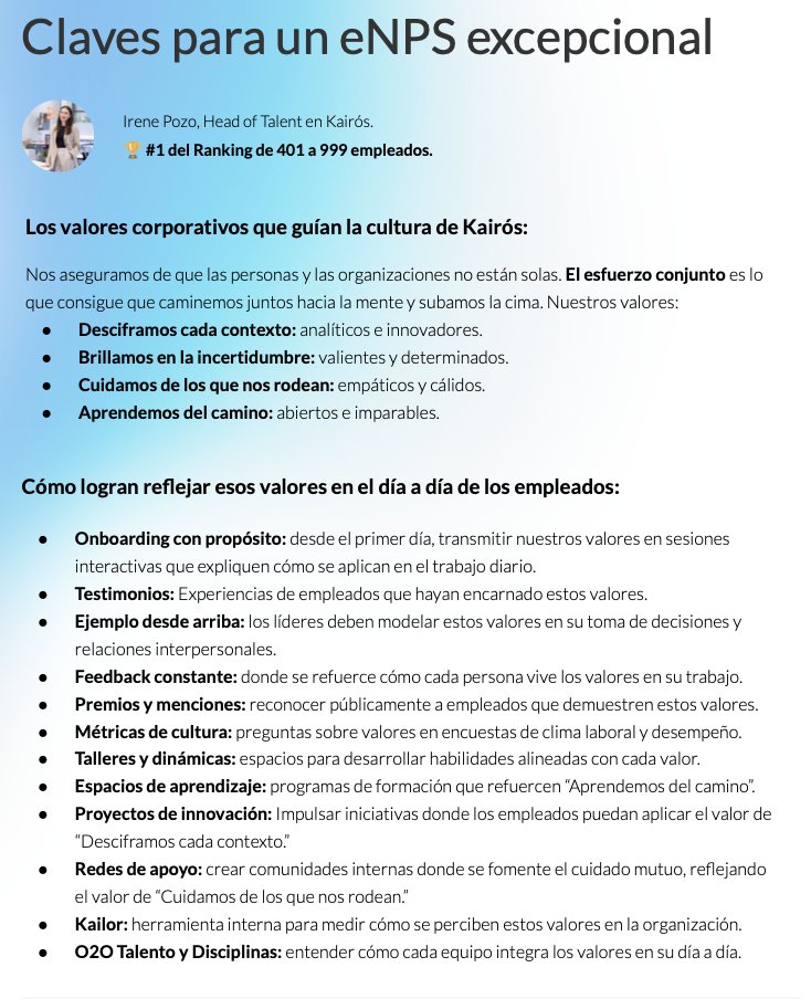 WeAreKairos_'s tweet photo. 🤩 ¡Somos #1 en el ranking de mejores equipos de HR 2025 de @_Nailted! 🏆

Gracias al esfuerzo de nuestro equipo, destacamos con el mejor #eNPS entre empresas de 401 a 999 empleados.

📋👇 Irene Pozo nos cuenta cómo cuidamos a nuestro equipo. ¡Enhorabuena! 🌟 https://t.co/8e4jXZWWe6