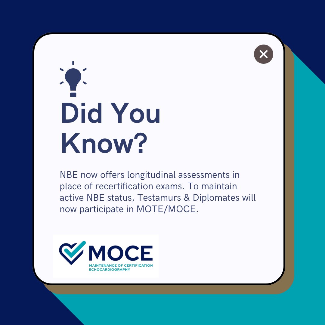 Did You Know? echoboards.org/MOCE for more info and FAQs. #echocardiography #NBEMOCE #certification #boardcertified