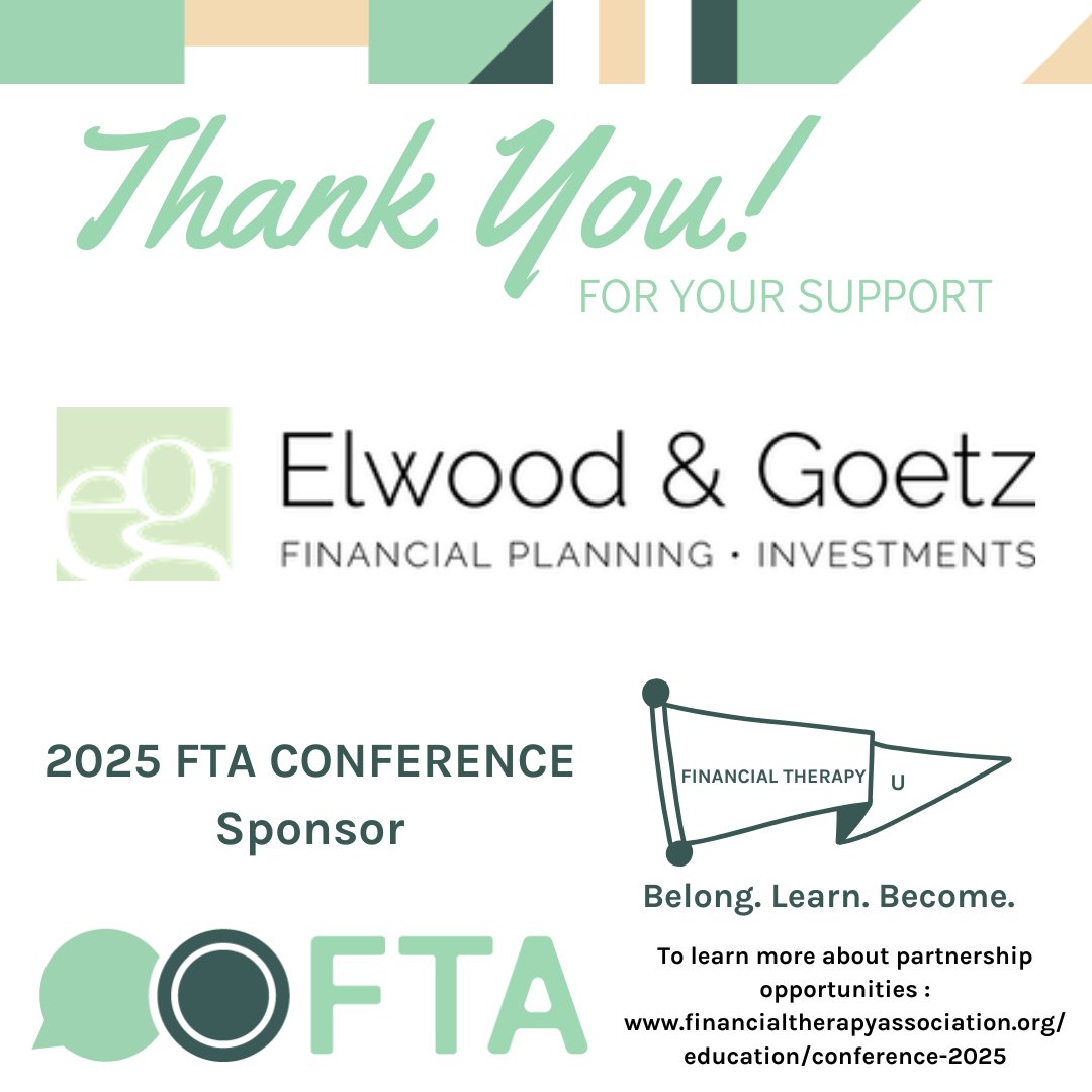 FTA would like to thank Elwood &amp; Goetz Wealth Advisory Group for their sponsorship of FTAC25!
elwoodgoetz.com
Interested in sponsoring FTAC25? Find all of the opportunities at: ow.ly/3cMN50UL3FR
#FTAC25 #FinancialTherapy