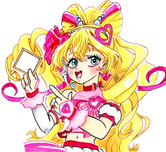 サクカ用ミニ色紙を持つキュアアイドル初描きだったけど、しばらくいいと思うくらいには要素がモリモリで難しかった 