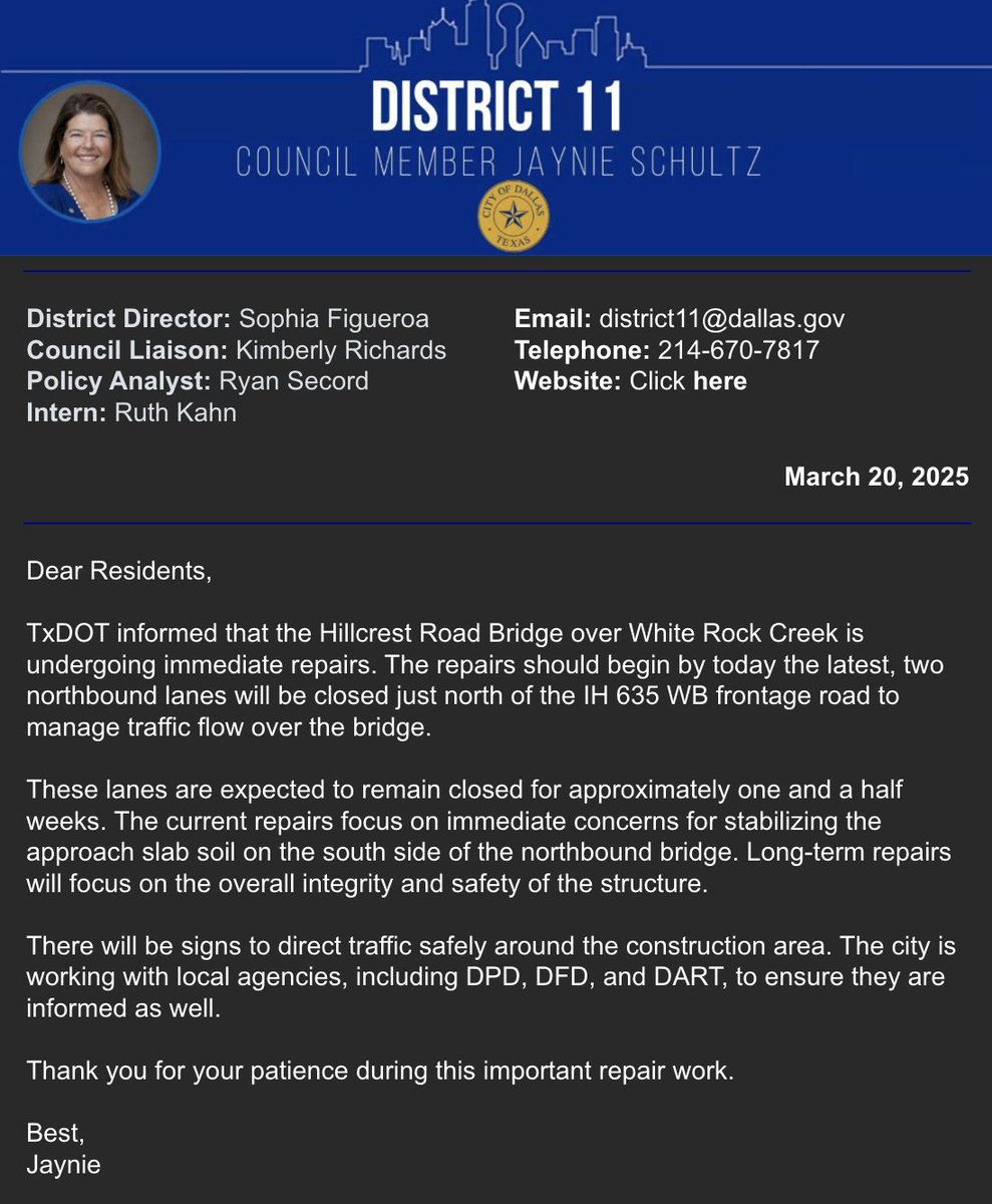 Hillcrest Road Bridge Repair Update