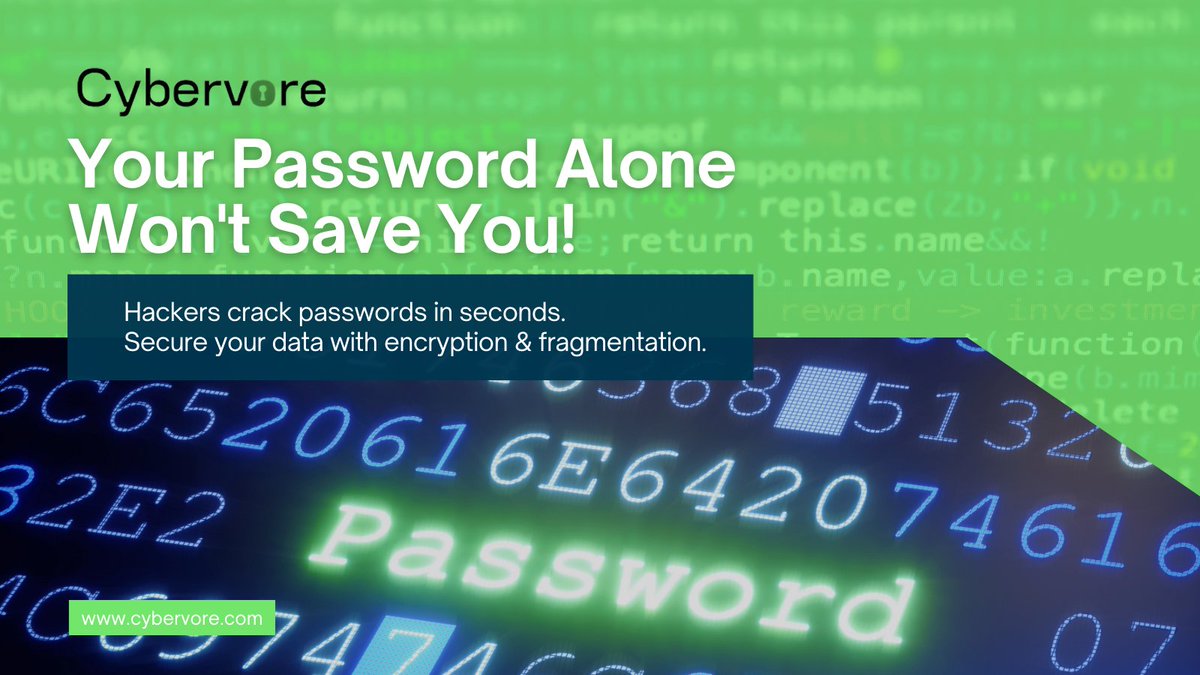 Cybervore_Inc's tweet image. One compromised login = total system exposure. Don’t just rely on passwords. Upgrade your security today! #Fragglestorm #DataProtection #DataFragmentation #AvoidRansomeware