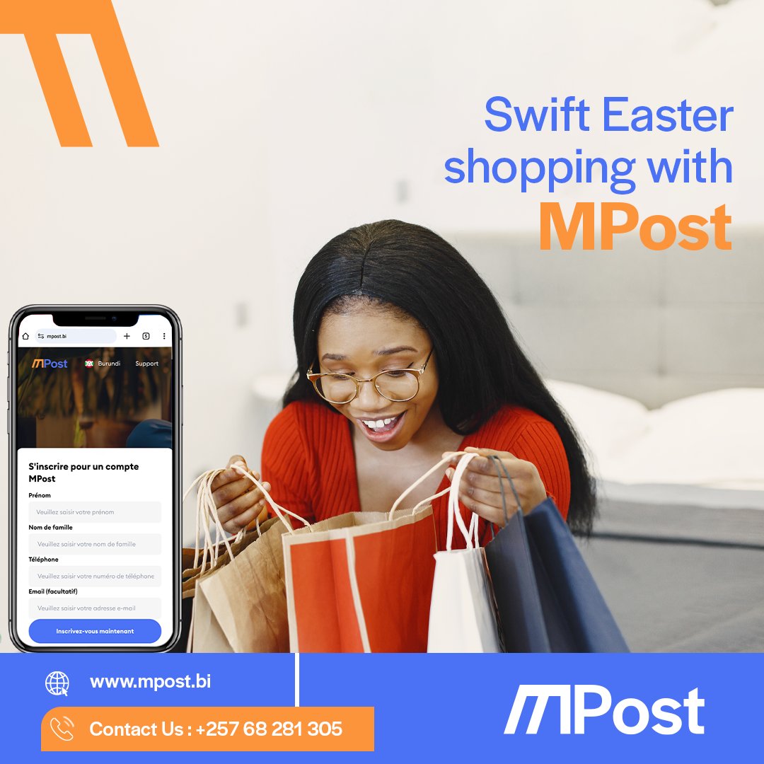 mpost_burundi's tweet image. Through MPost digital address, hop into a smoother Easter shopping experience with swift and reliable delivery, making your eCommerce adventures faster, smoother, and more enjoyable!

#mpostburundi #digitaladdress #eastershopping #reliabledelivery #ecommerceadventures