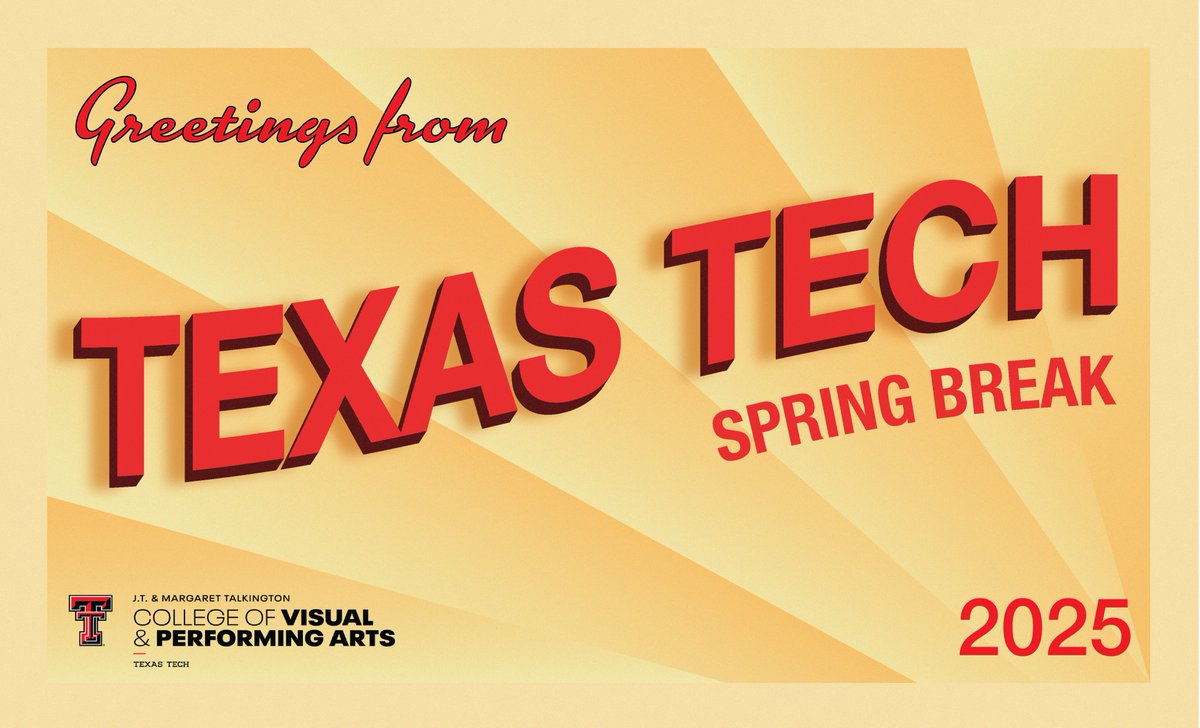 Greetings from Texas Tech all the way to where ever you may be enjoying your Spring Break!

We hope that you've been recharging this week to come back to a great rest of the semester. 🌞

Looking forward to see you all on Monday as campus reopens!

#ttuarts #tcvpa