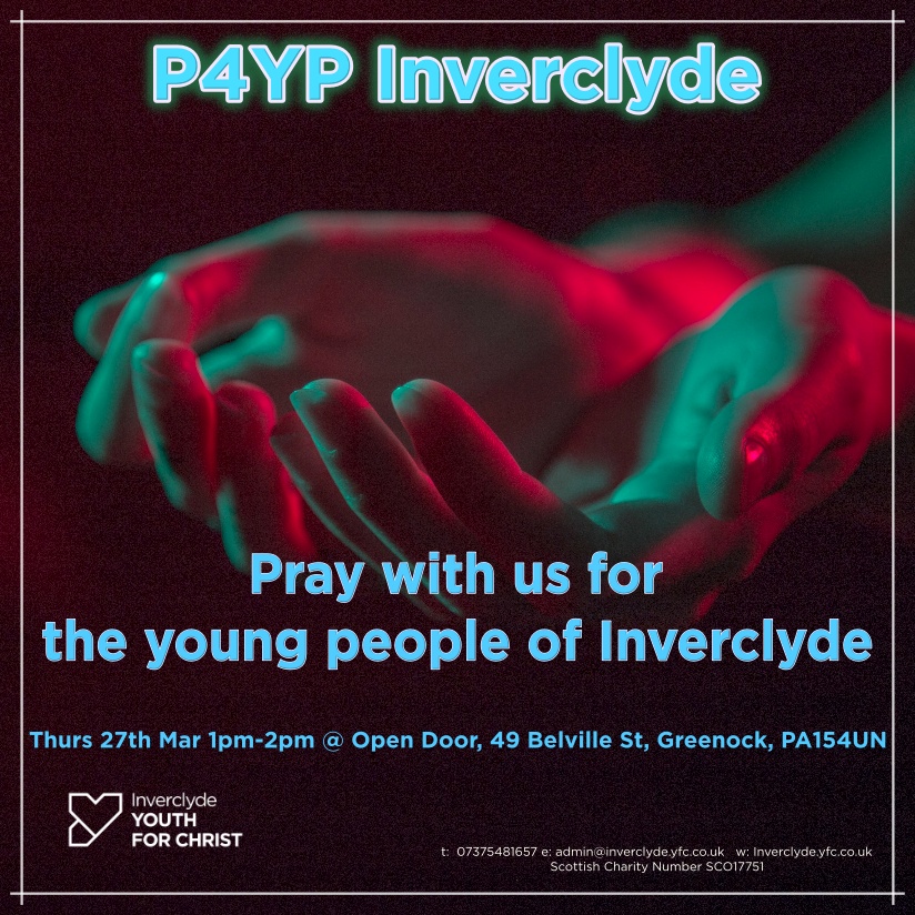 We believe it's important to pray. We believe God hears the cry of his people and He is moved to act. Let us pray for the young people of Inverclyde- for God's protection, His blessing, His mercy and His provision.