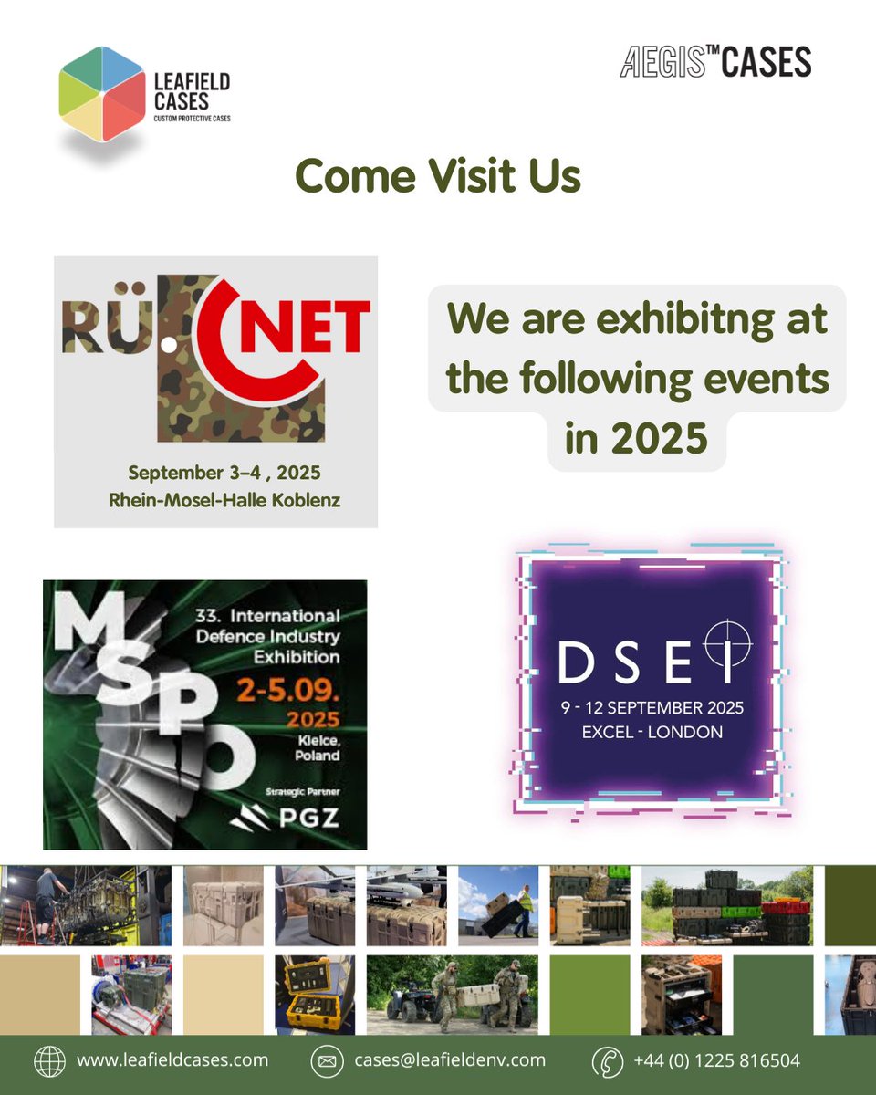 _leafieldcases's tweet image. We hope to see you at these upcoming events!

MSPO 2025
Find out more:targikielce.pl/en/mspo

RüNET
Find out more: cpm-verlag.com/event/rue-net

DSEI 2025
Find out more: dsei.co.uk

#mspo2025 #rünet #dsei2025 #Defence #security #CustomCases #UKmanufacturing