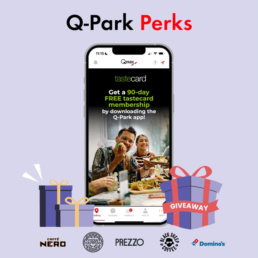 🎁 Introducing Q-Park Perks! 🎁 We’re giving you a 90-day FREE tastecard membership when you download the Q-Park app! Enjoy exclusive discounts at your favourite  spots like PizzaExpress, Prezzo, Caffè Nero, Domino’s and more!  📲 Download the app now! buff.ly/veQHk9Y