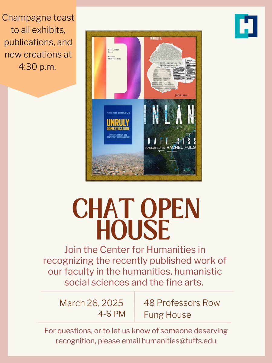 Next Wednesday, (3/26) CHAT will celebrate all publications in the humanities, humanistic social sciences, and the arts. Please contact Amanda if you have something to celebrate! See you on Wednesday!