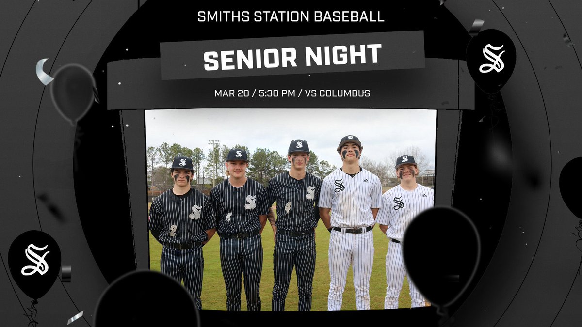 🎓⚾ SENIOR NIGHT &amp; GAME DAY ⚾🎓

Tonight, the Smiths Station Varsity Baseball team takes on Columbus High School, but this one is extra special—it’s Senior Night!

📍 Location: Smiths Station
⏰ Senior Recognition: 5:30 EST
⏰ First Pitch: 6:00 EST

#GoPanthers #StationNation