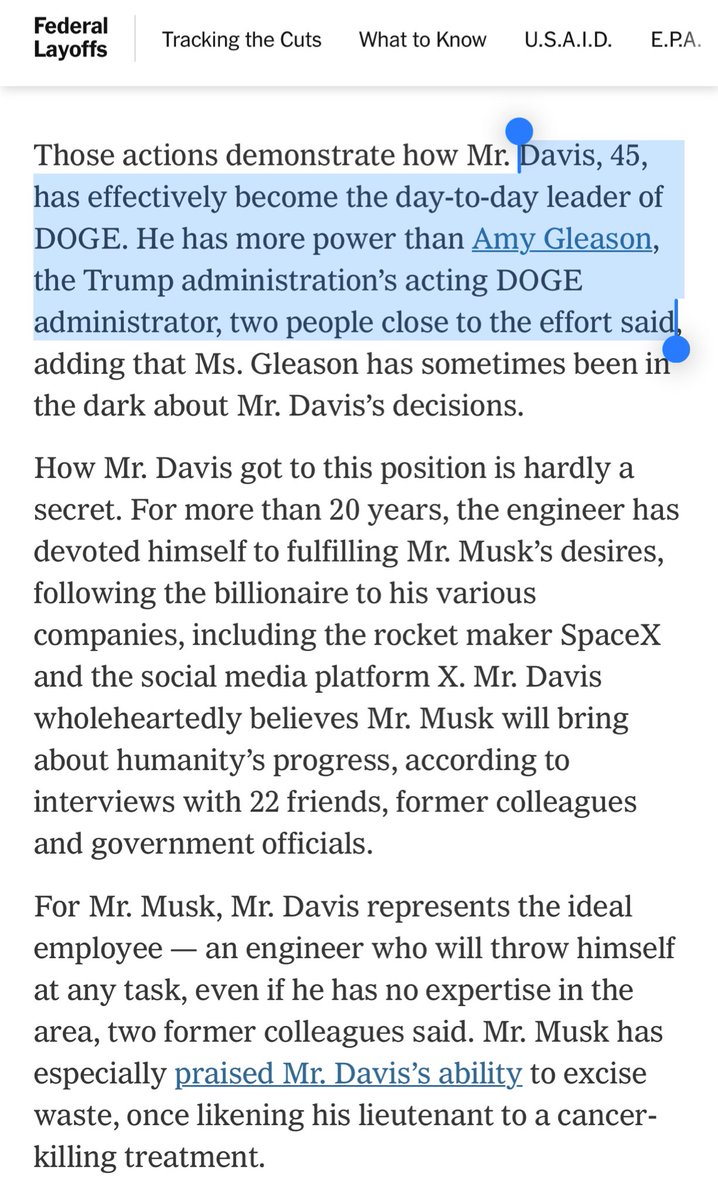 WITAOD watch: The New York Times reports that Steve Davis “has effectively  become the day-to-day leader of DOGE.”
