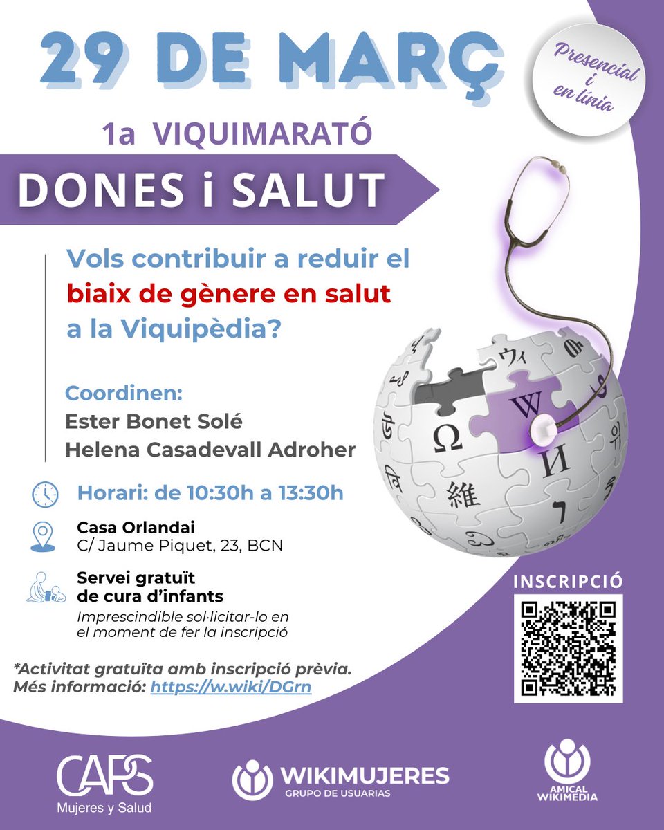Viquidones UPF (@viquidonesupf) on Twitter photo Arrenca el Viquiprojecte Dones i Salut! 🔬💜
Té com a objectius:
✅ Analitzar el contingut actual sobre la salut de les dones a la <a href="/Viquipedia/">Viquipèdia</a> .
✅ Millorar els articles.
✅ Crear-ne de nous per cobrir les llacunes detectades.
T’hi sumes? 💪 <a href="/caladona/">Ca la Dona</a> <a href="/Caps_RedCaps/">CAPS</a> @amica Arrenca el Viquiprojecte Dones i Salut! 🔬💜
Té com a objectius:
✅ Analitzar el contingut actual sobre la salut de les dones a la <a href="/Viquipedia/">Viquipèdia</a> .
✅ Millorar els articles.
✅ Crear-ne de nous per cobrir les llacunes detectades.
T’hi sumes? 💪 <a href="/caladona/">Ca la Dona</a> <a href="/Caps_RedCaps/">CAPS</a> @amica