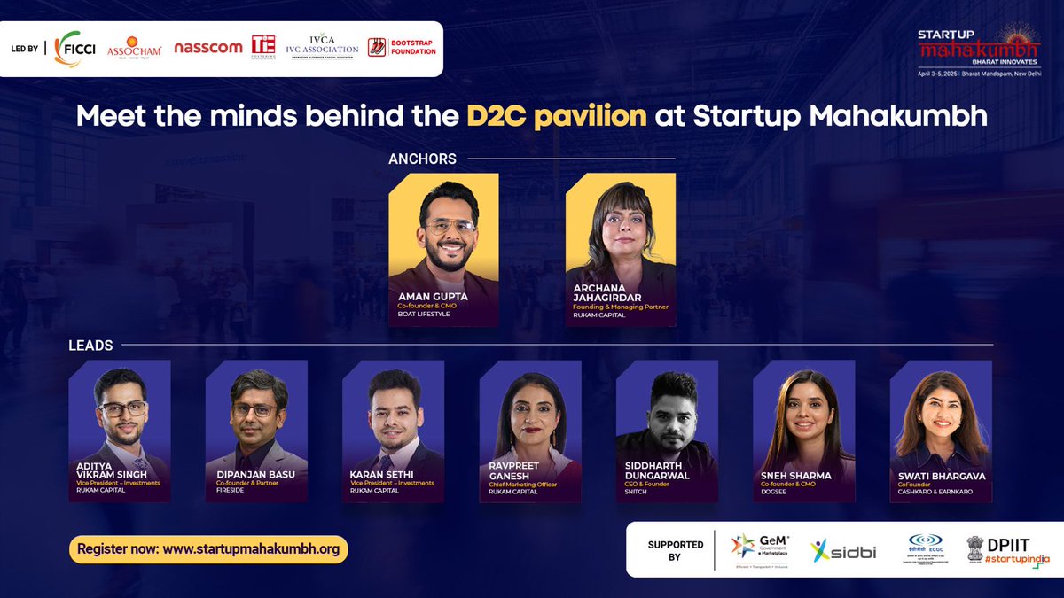 The brightest minds in the D2C space are coming together at #StartupMahakumbh - the world’s largest startup event. Don’t miss the chance to hear from and interact with the industry leaders, gain insights, and network with the best.